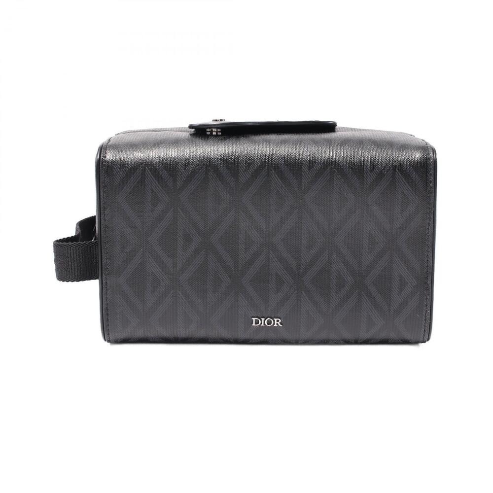 Christian Dior CD Diamond Pouch Canvas Leather Shoulder Bag Black
